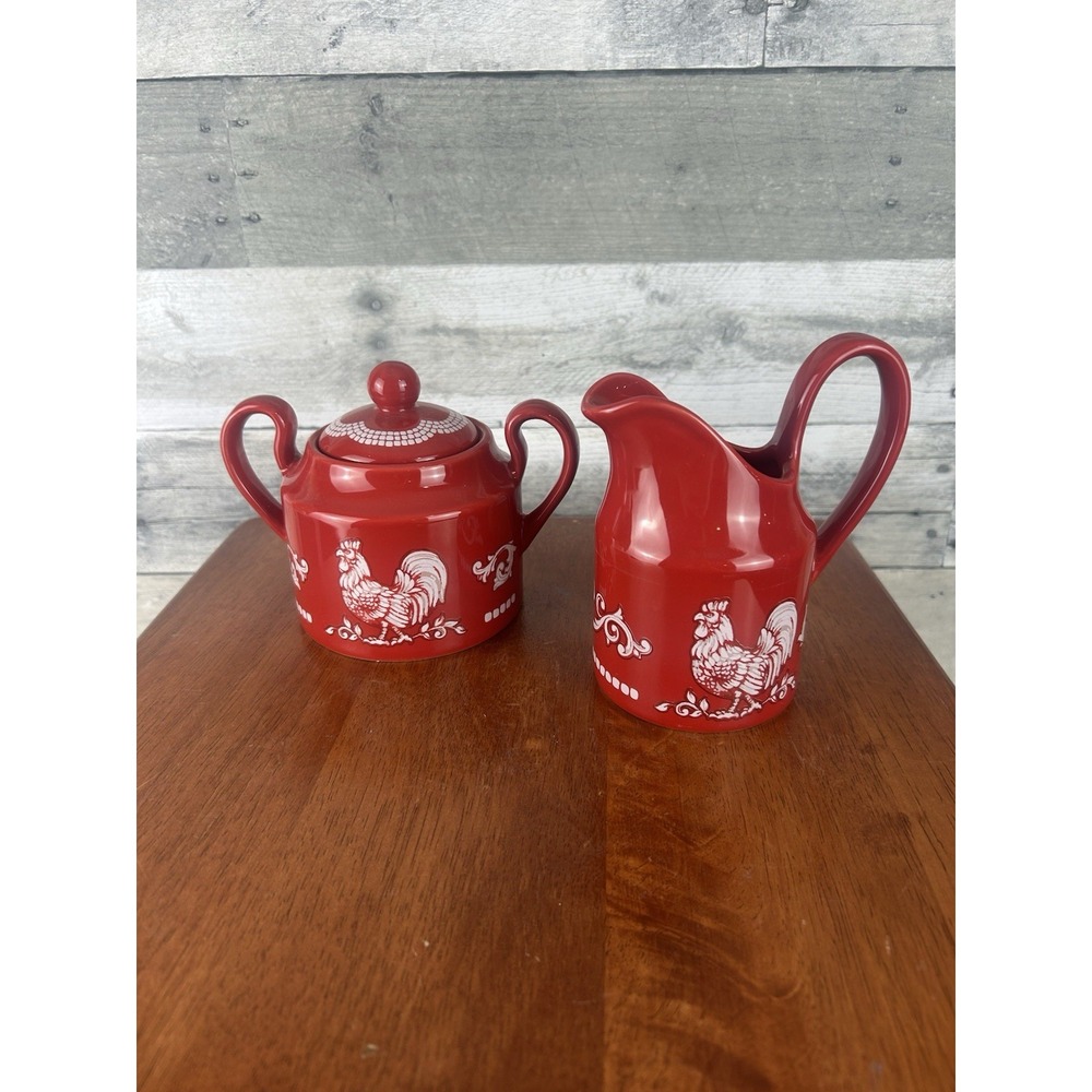 Temptations By Tara Red Doodle Doo Sugar & Creamer
